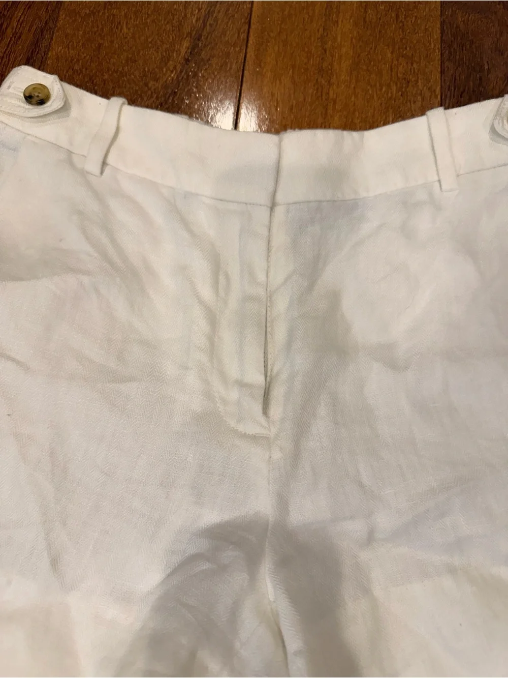 J. Crew White High-Rise Linen Blend Shorts with Button Details